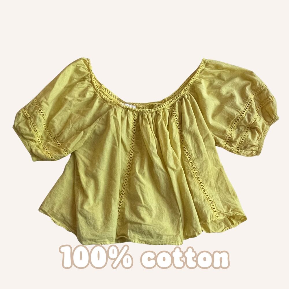 MNK yellow crochet-trim cotton peasant blouse, size L